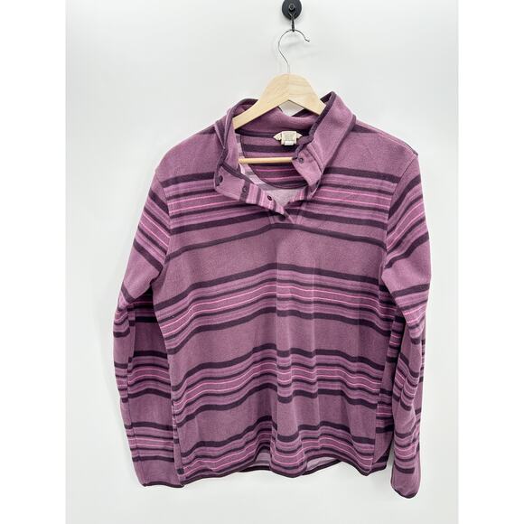 Duluth Trading Pullover Women Large Purple Striped Fleece Quarter Button Light - Picture 1 of 6